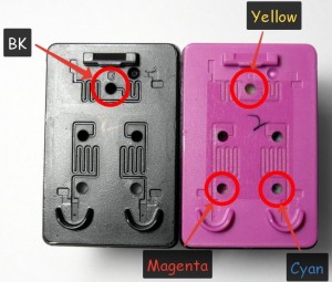 Disposition des couleurs dans une ancienne cartouche HP 122