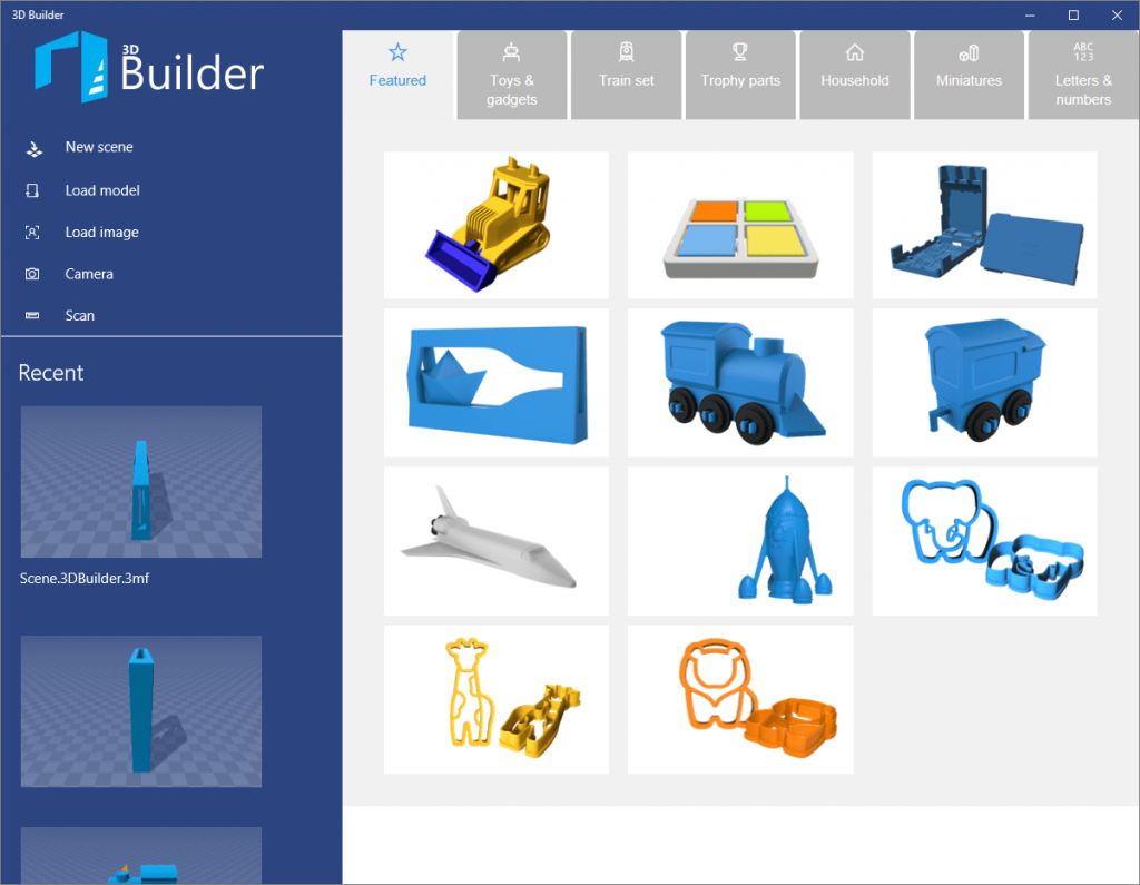 Fenêtre de démarrage de 3D Builder Windows 10